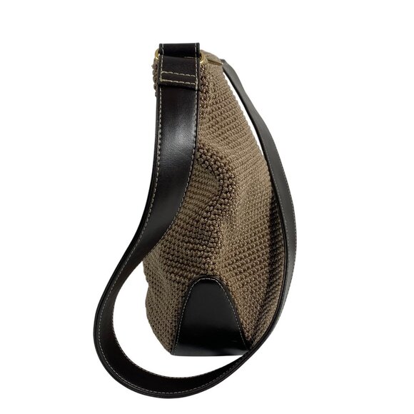 Beautiful The SAK Brown Nylon Crochet Slouchy Shoulder Bag Leather Strap/Trim - Picture 7 of 16